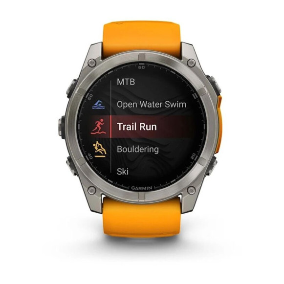 Умные часы Garmin Fenix 8 47mm Amoled Sapphire Lens DLC Титановый с оранжевый ремешком